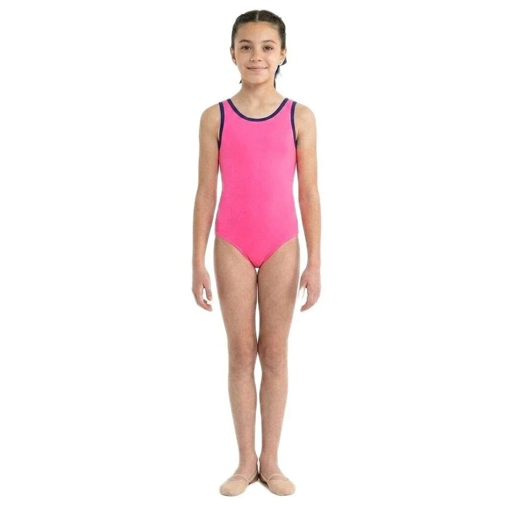 Aja Girls 90s Twisted Triangle Open Back Keyhole Leotard Neon Pink Size 12/14